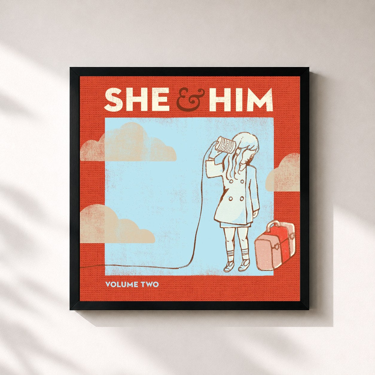#noir Tableau carré de l'album Volume Two de She & Him, cadre noir 32x32 cm