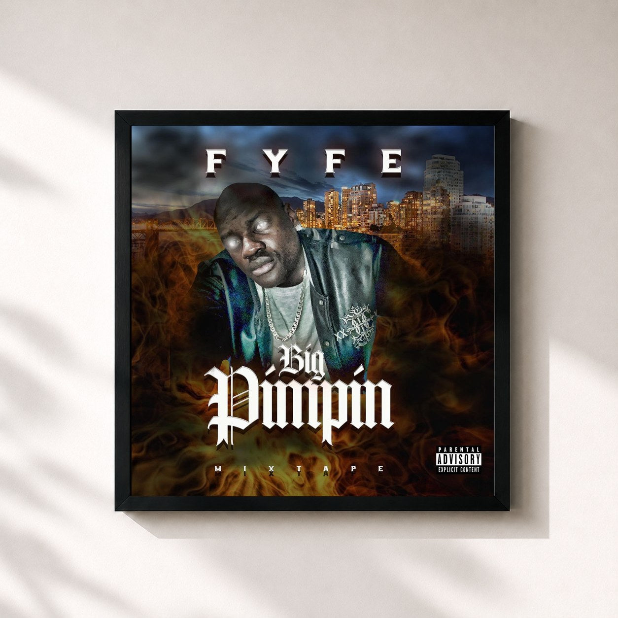 #noir Tableau carré de l'album Big Pimpin': Mixtape de Fyfe, cadre noir 32x32 cm