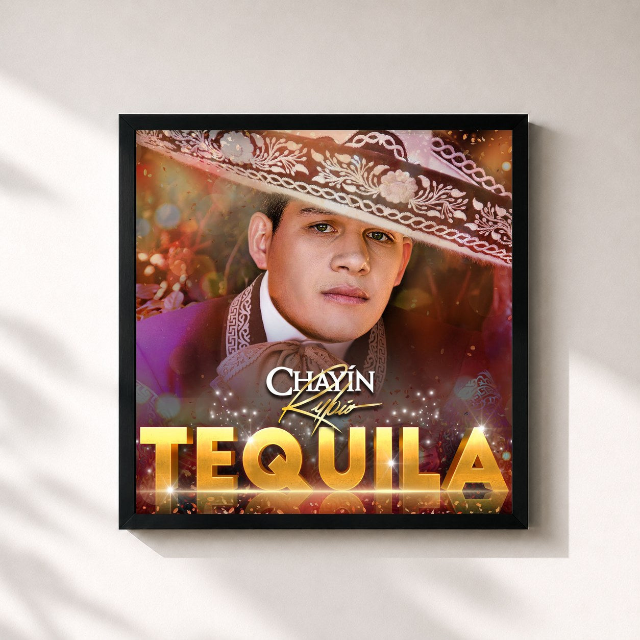 #noir Tableau carré de l'album Tequila de Chayín Rubio, cadre noir 32x32 cm