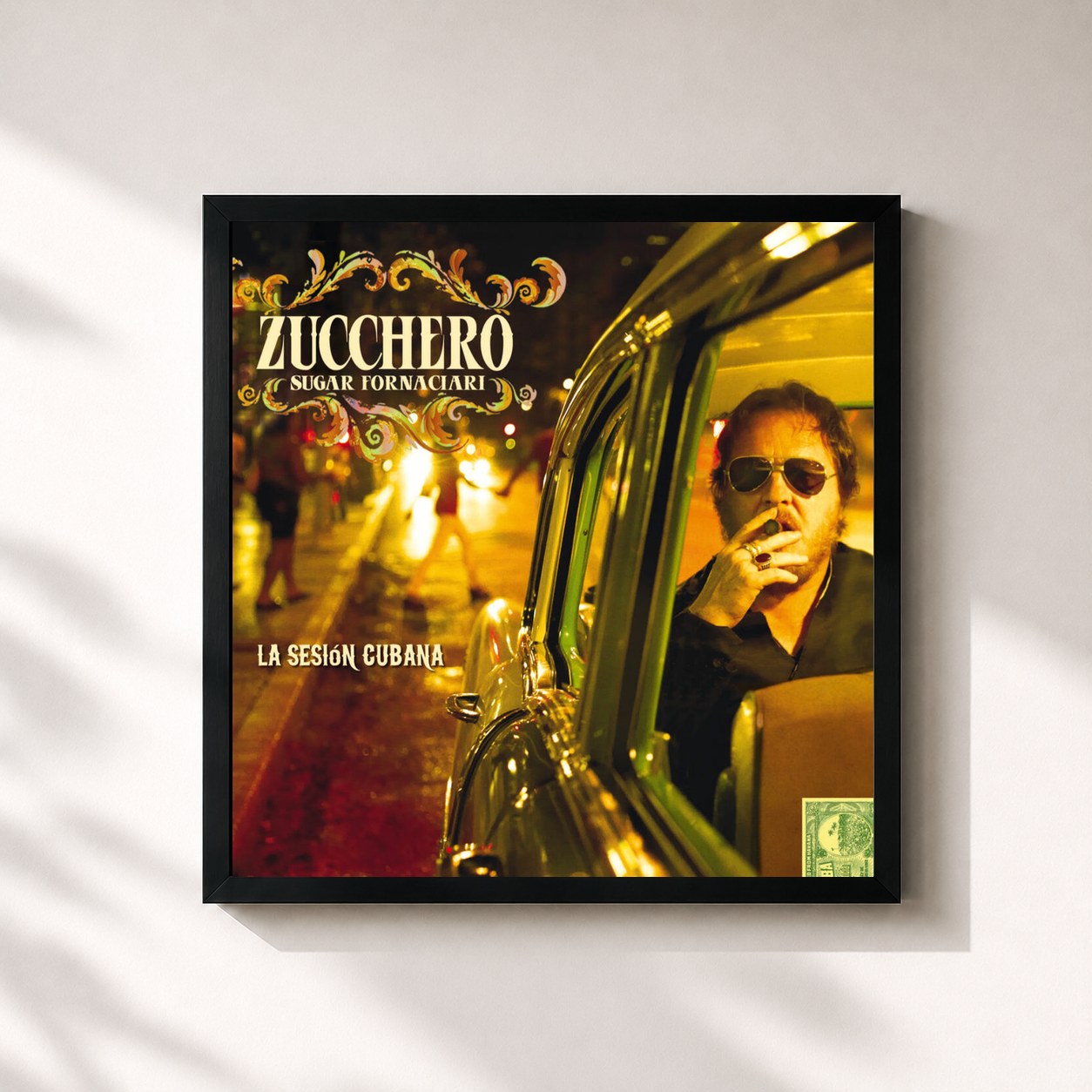 #noir Tableau carré de l'album La Sesión Cubana de Zucchero, cadre noir 32x32 cm