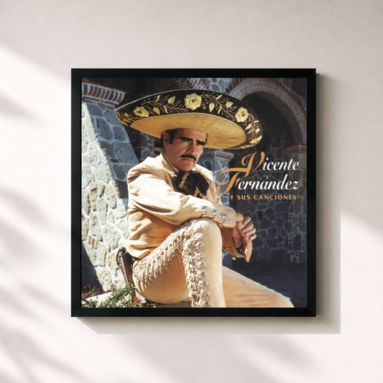 #noir Tableau carré de l'album Vicente Fernandez Y Sus Canciones de Vicente Fernández, cadre noir 32x32 cm