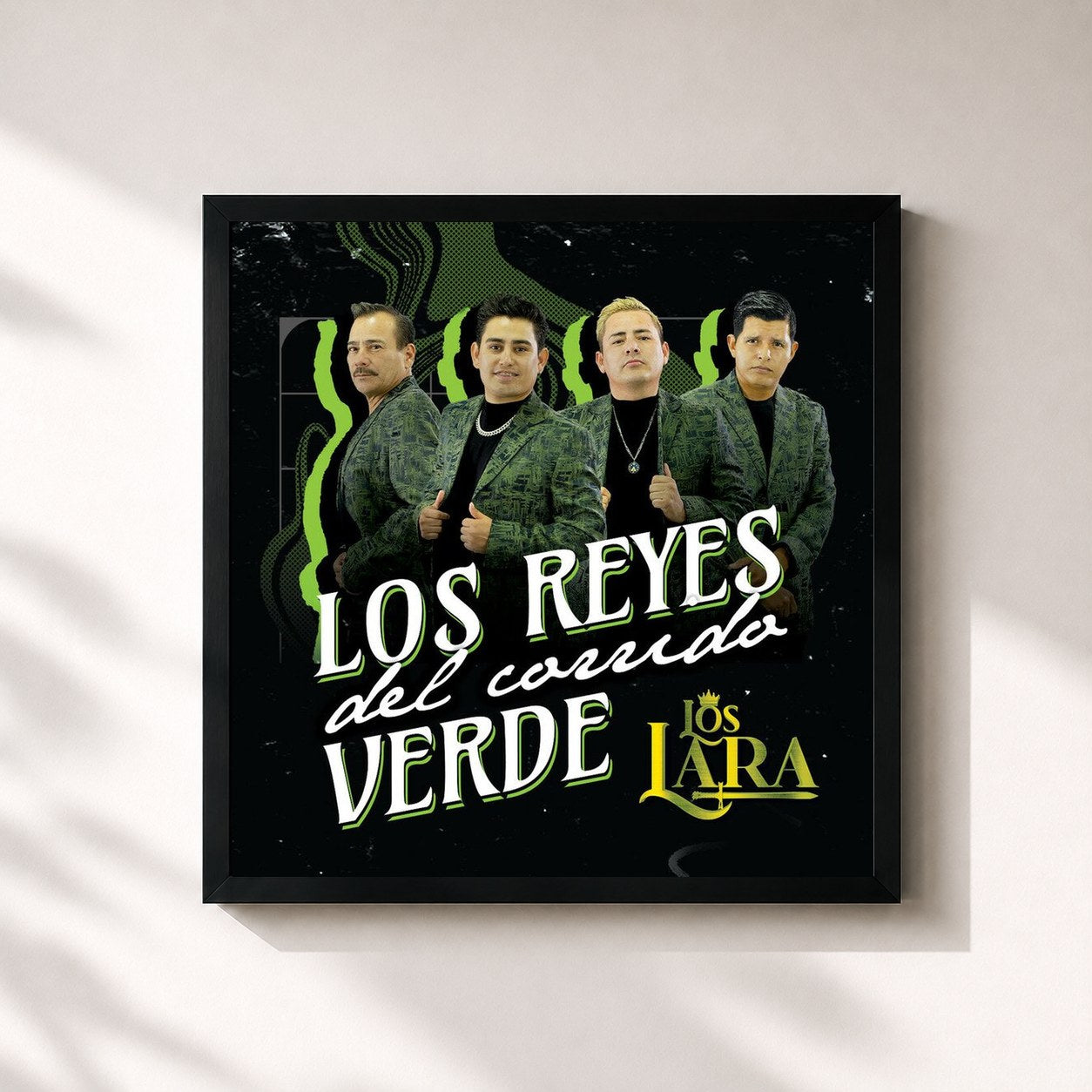 #noir Tableau carré de l'album Los Reyes Del Corrido Verde de Los Lara, cadre noir 32x32 cm