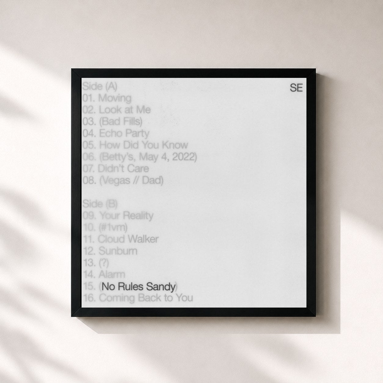 #noir Tableau carré de l'album No Rules Sandy de Sylvan Esso, cadre noir 32x32 cm