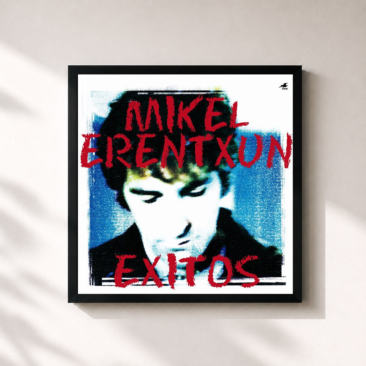 #noir Tableau carré de l'album Exitos de Mikel Erentxun, cadre noir 32x32 cm