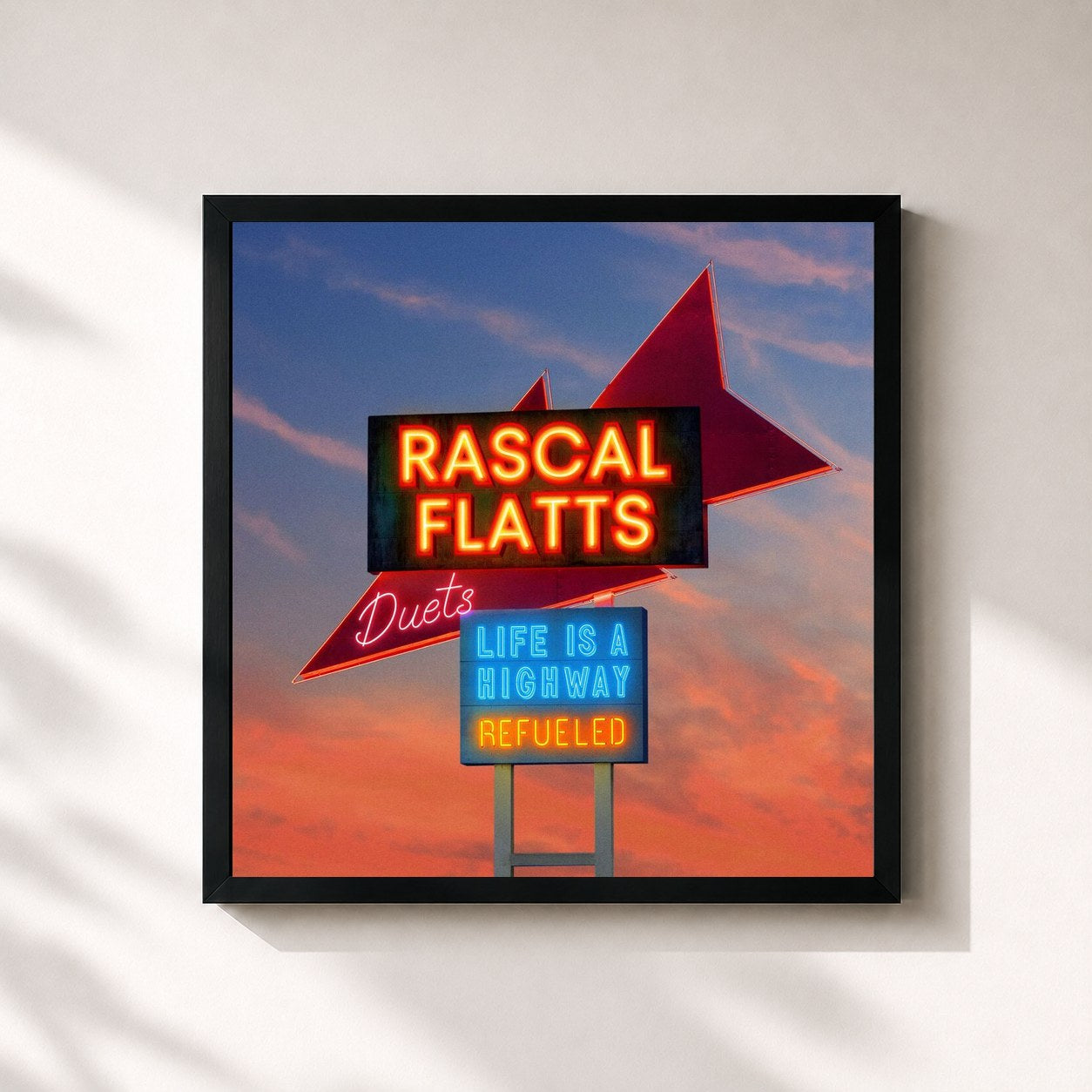 #noir Tableau carré de l'album Life Is A Highway: Refueled Duets de Rascal Flatts, cadre noir 32x32 cm