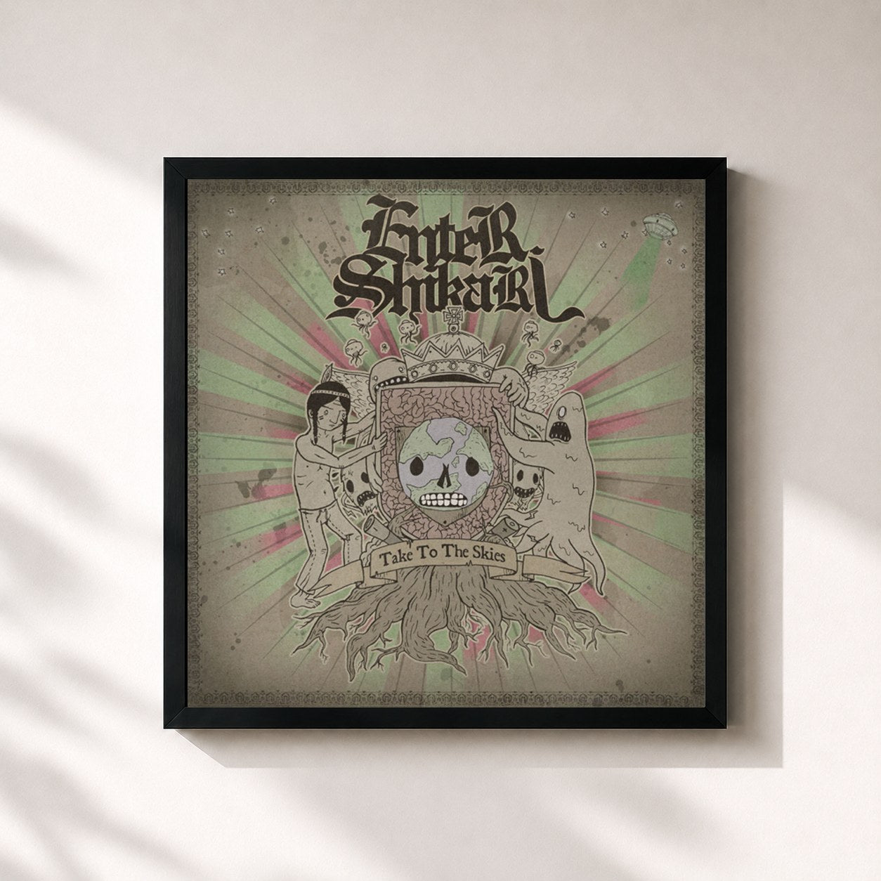 #noir Tableau carré de l'album Take to the Skies de Enter Shikari, cadre noir 32x32 cm