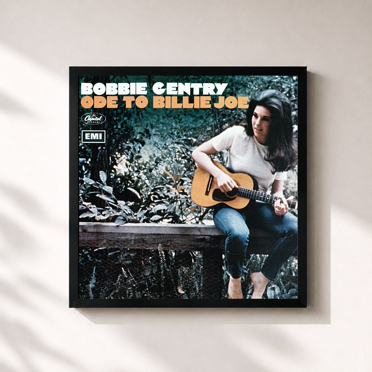 #noir Tableau carré de l'album Ode To Billie Joe de Bobbie Gentry, cadre noir 32x32 cm