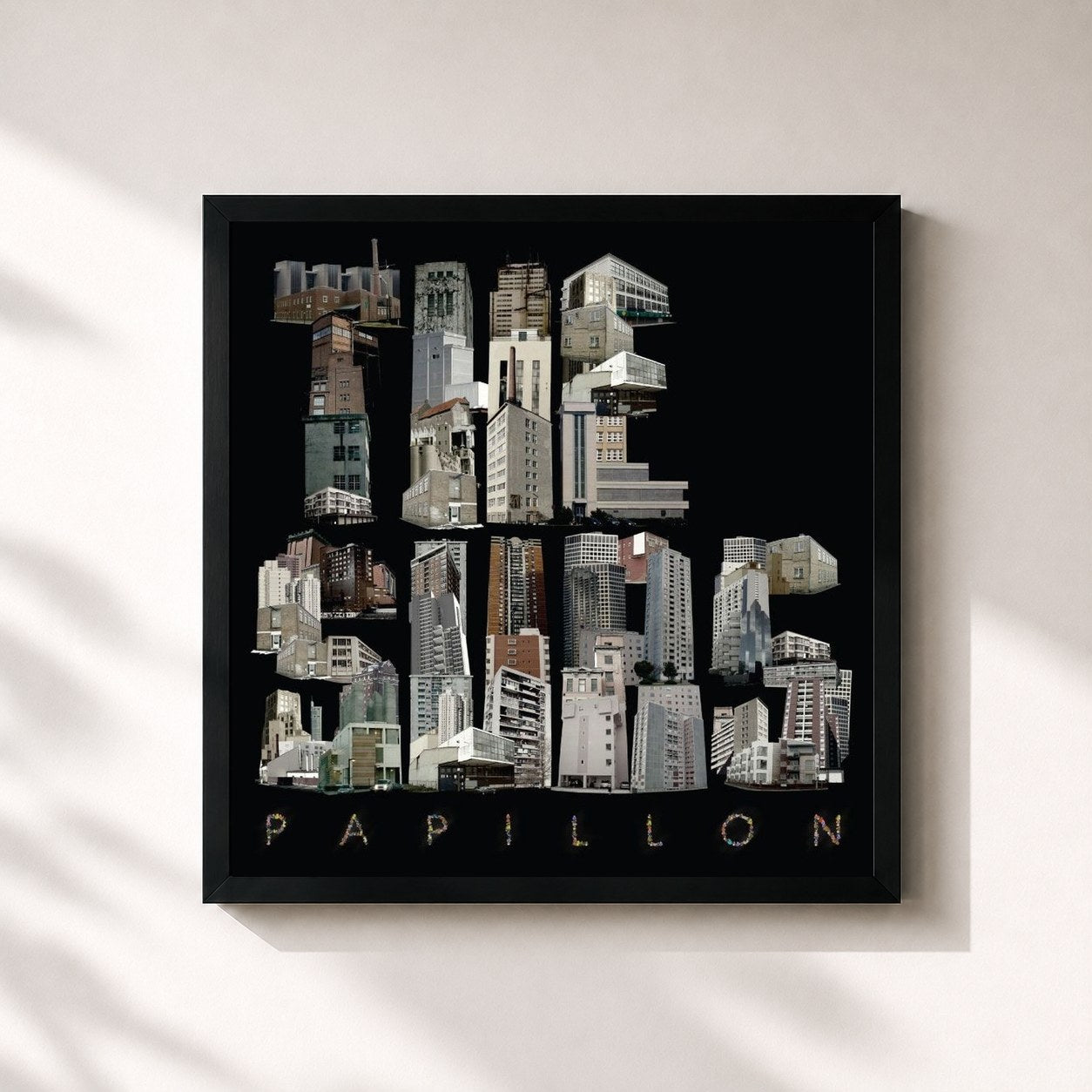 #noir Tableau carré de l'album Papillon de The Subs, cadre noir 32x32 cm