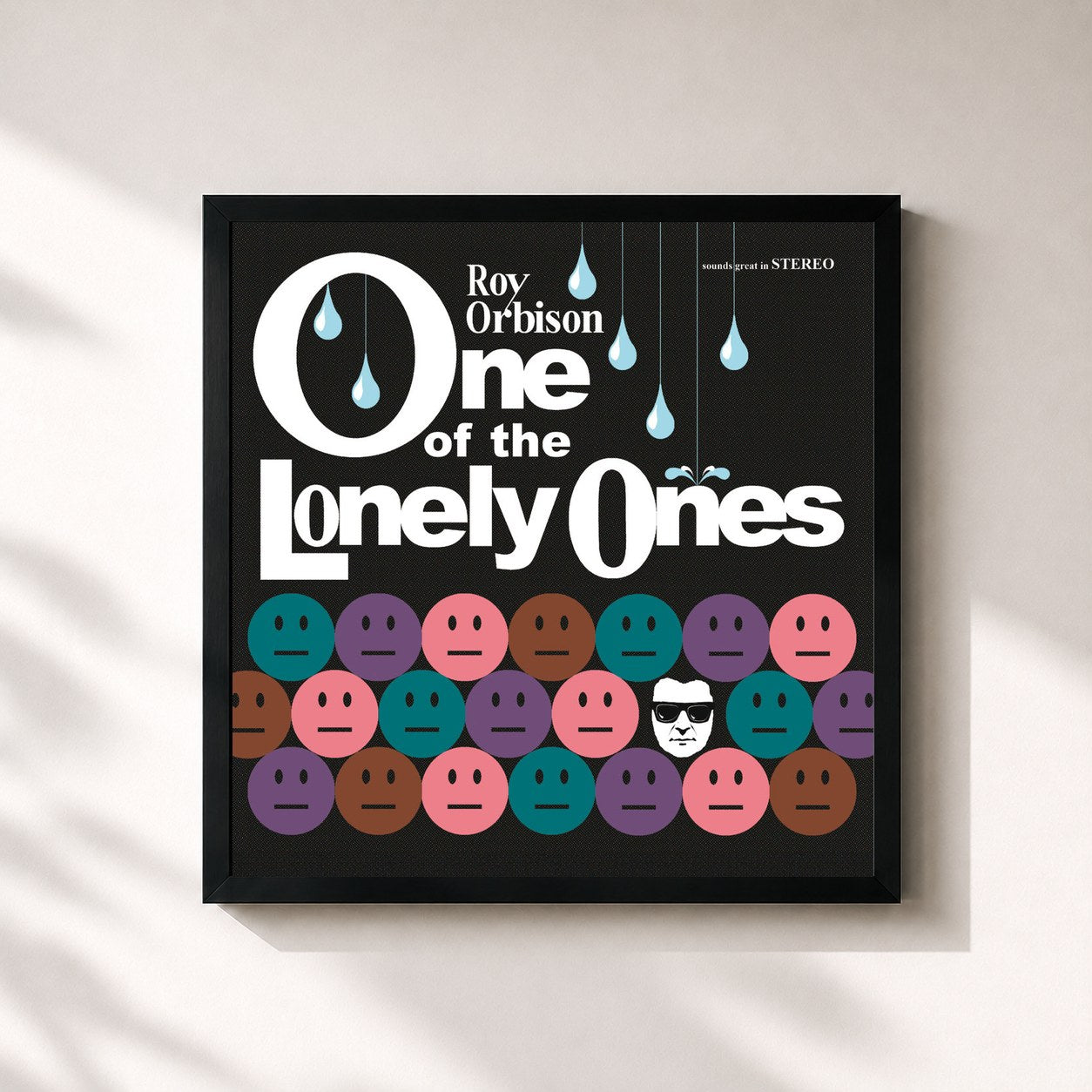 #noir Tableau carré de l'album One Of The Lonely Ones de Roy Orbison, cadre noir 32x32 cm