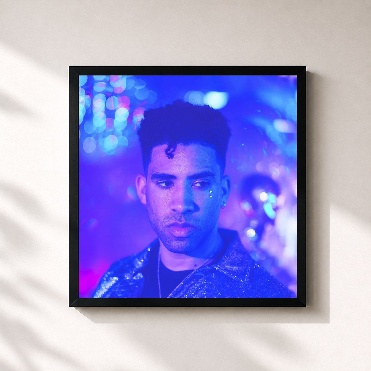 #noir Tableau carré de l'album Light of Mine de Kyle, cadre noir 32x32 cm