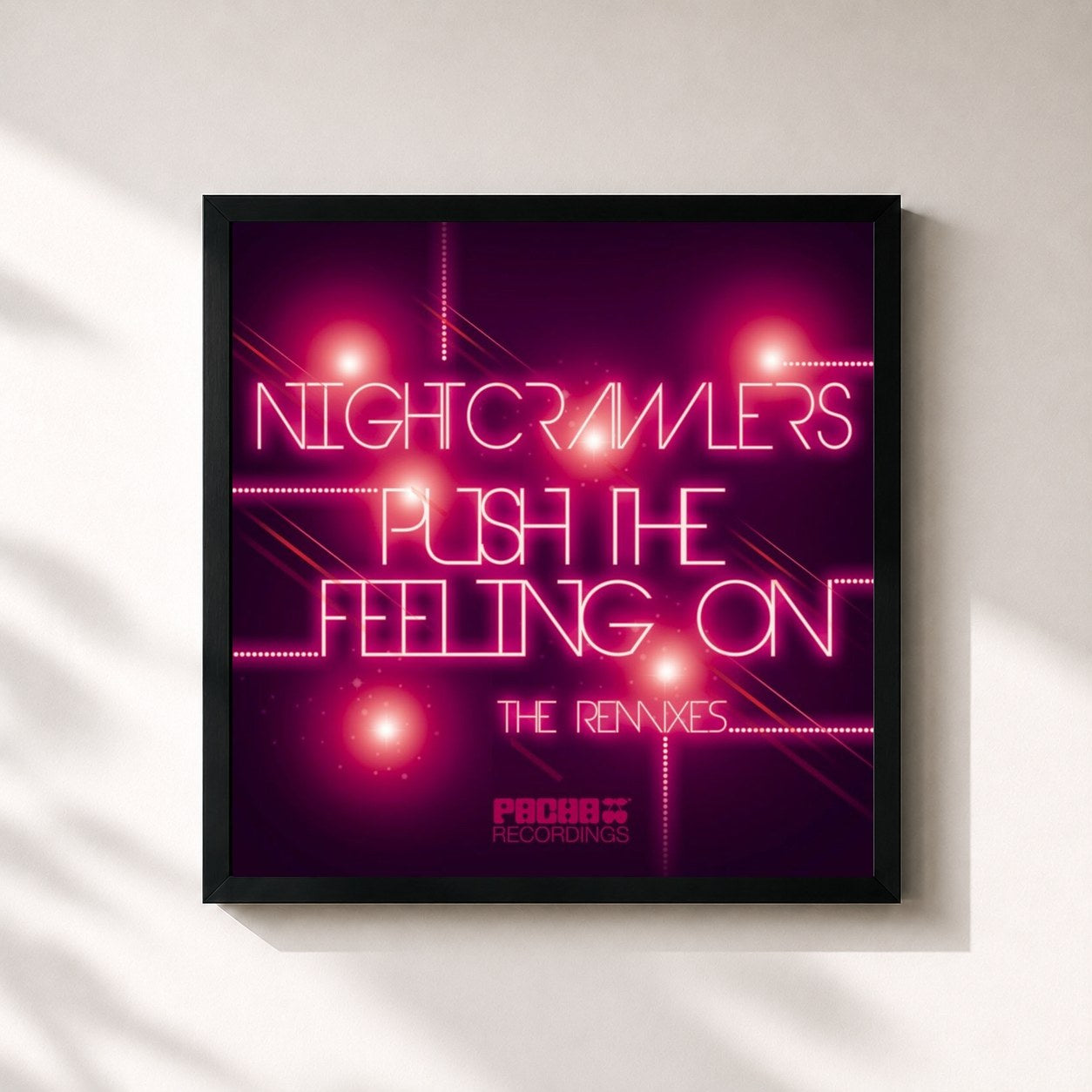#noir Tableau carré de l'album Push the Feeling On (The Remixes) de Nightcrawlers, cadre noir 32x32 cm