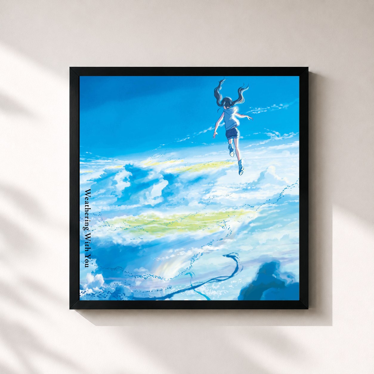 #noir Tableau carré de l'album Weathering With You de RADWIMPS, cadre noir 32x32 cm