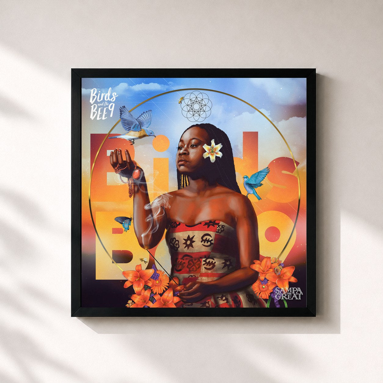 #noir Tableau carré de l'album Birds And The BEE9 de Sampa The Great, cadre noir 32x32 cm