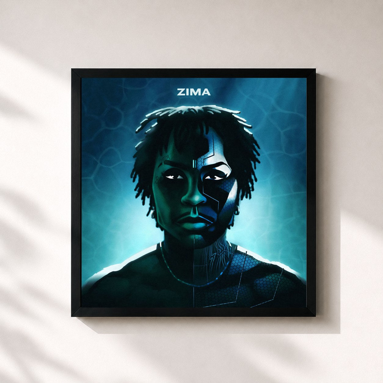 #noir Tableau carré de l'album ZIMA de Aka Rasta, cadre noir 32x32 cm