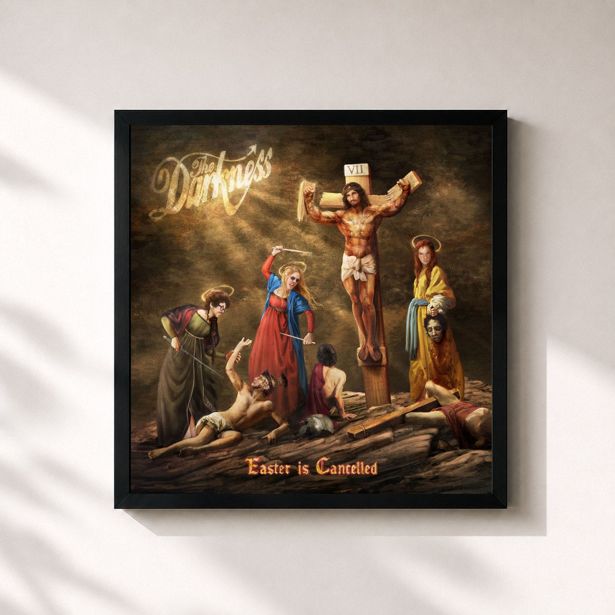 #noir Tableau carré de l'album Easter is Cancelled de The Darkness, cadre noir 32x32 cm