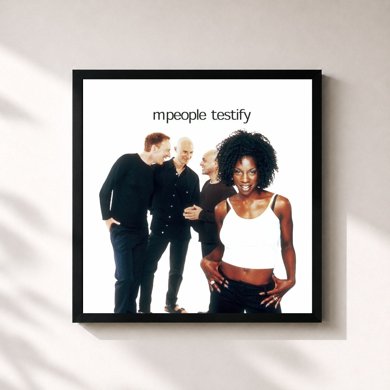 #noir Tableau carré de l'album Testify de M People, cadre noir 32x32 cm