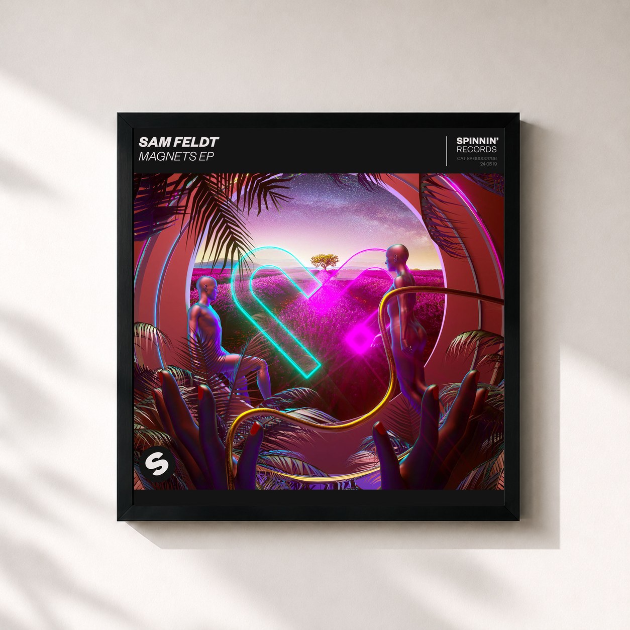 #noir Tableau carré de l'album Magnets EP de Sam Feldt, cadre noir 32x32 cm