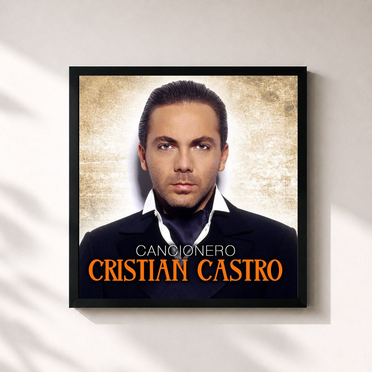 #noir Tableau carré de l'album Cancionero de Cristian Castro, cadre noir 32x32 cm