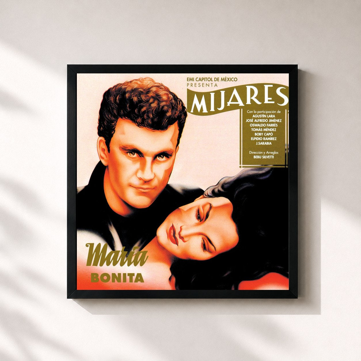 #noir Tableau carré de l'album Maria Bonita de Mijares, cadre noir 32x32 cm