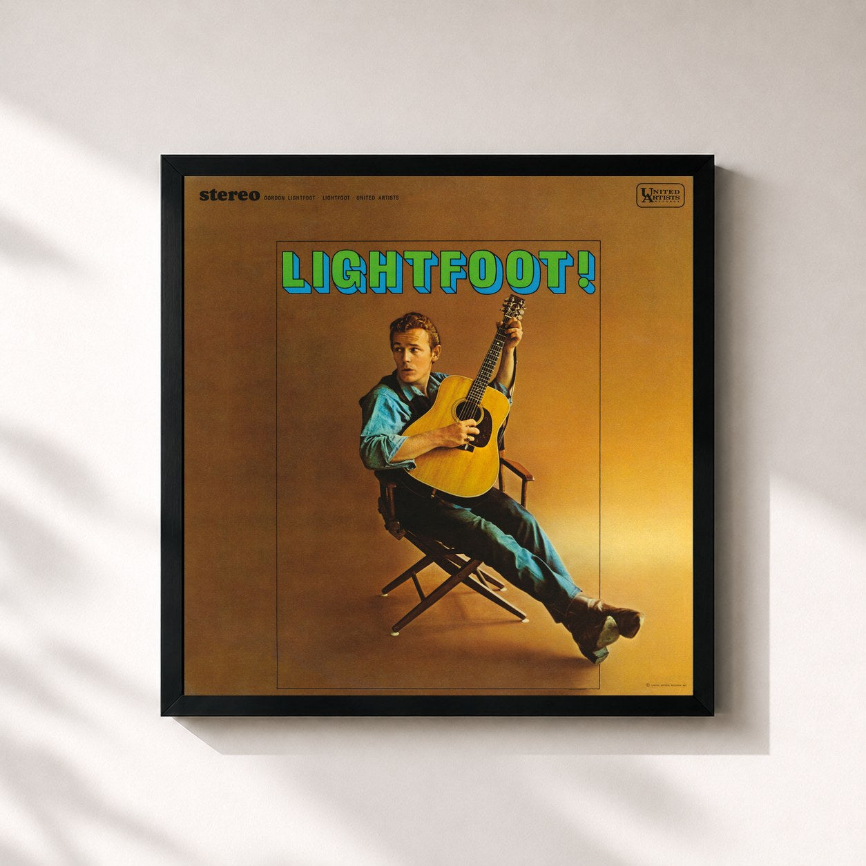#noir Tableau carré de l'album Lightfoot de Gordon Lightfoot, cadre noir 32x32 cm