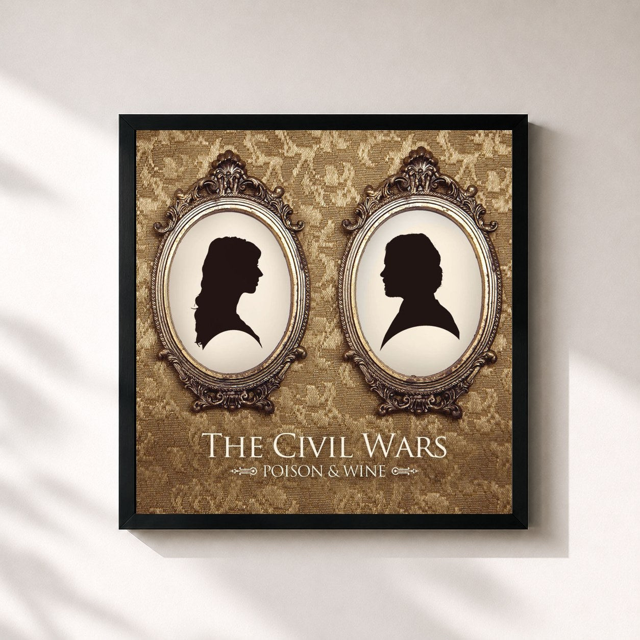 #noir Tableau carré de l'album Poison & Wine de the Civil Wars, cadre noir 32x32 cm