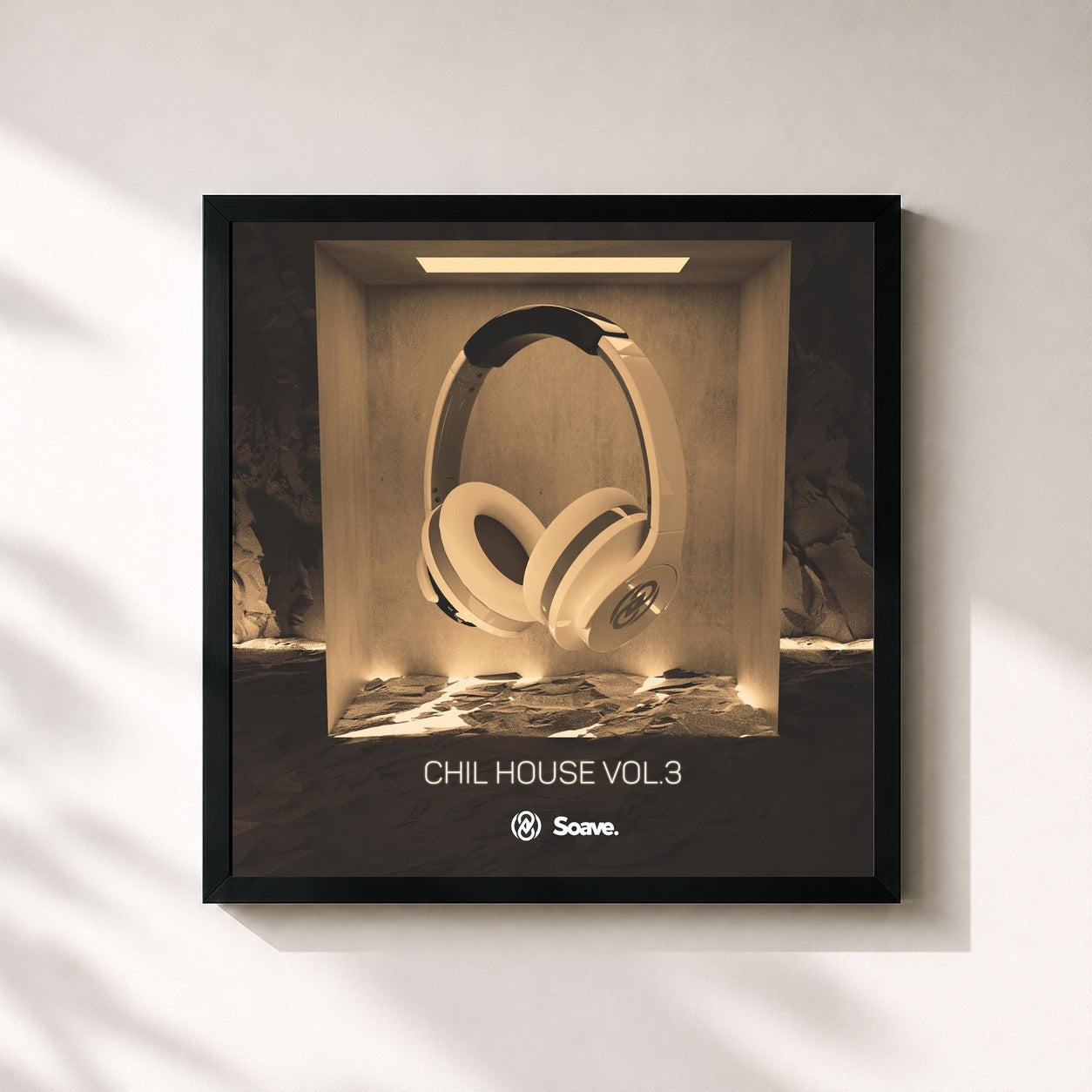 #noir Tableau carré de l'album Chill House Vol. 3 de 8D Tunes, cadre noir 32x32 cm