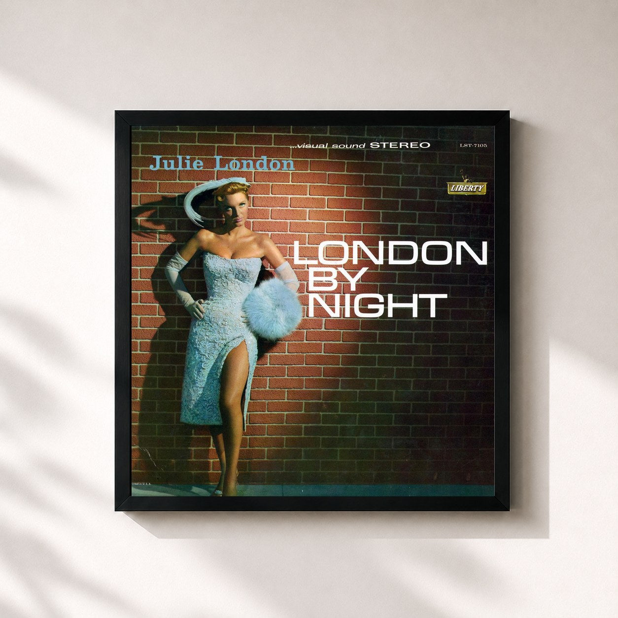 #noir Tableau carré de l'album London By Night de Julie London, cadre noir 32x32 cm