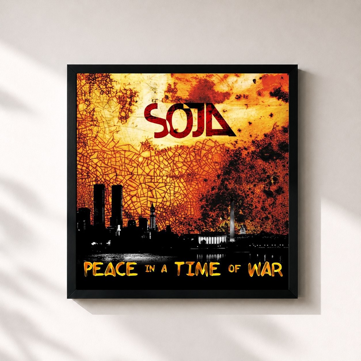 #noir Tableau carré de l'album Peace in a Time of War de SOJA, cadre noir 32x32 cm