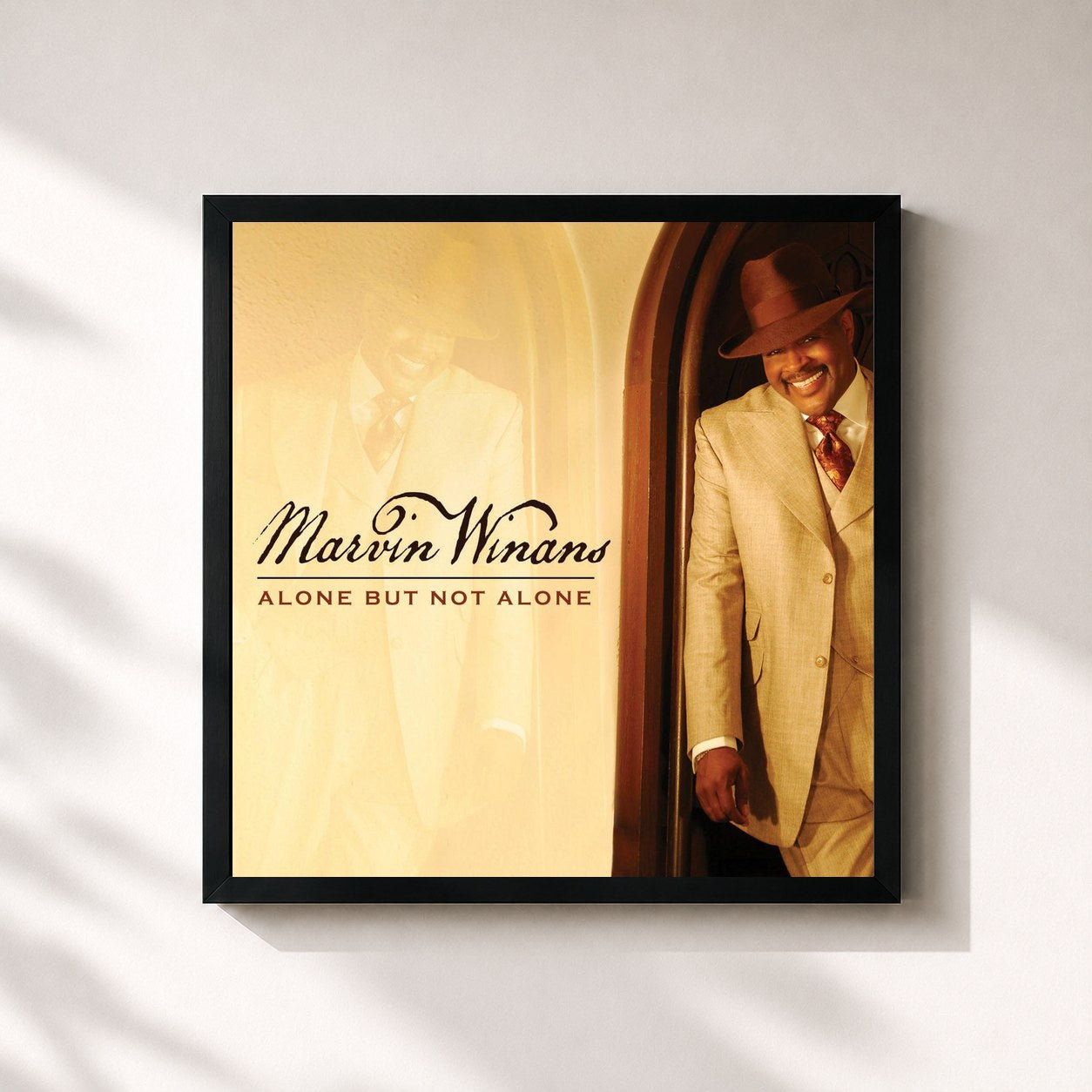 #noir Tableau carré de l'album Alone But Not Alone de Marvin Winans, cadre noir 32x32 cm
