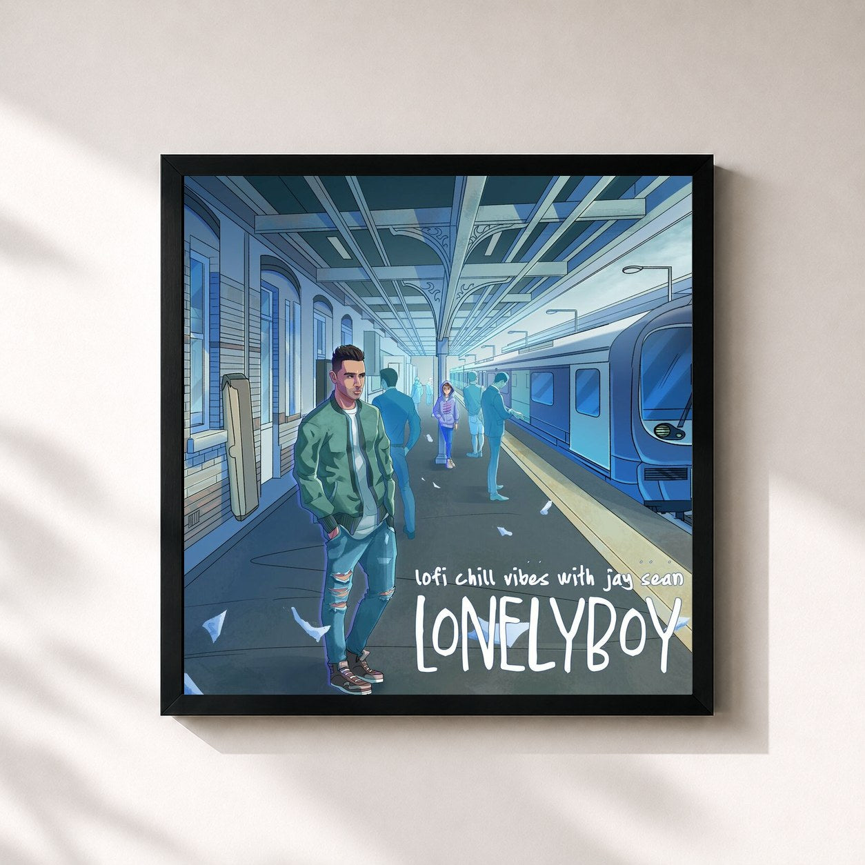 #noir Tableau carré de l'album lofi chill vibes with jay sean de Jay Sean, cadre noir 32x32 cm