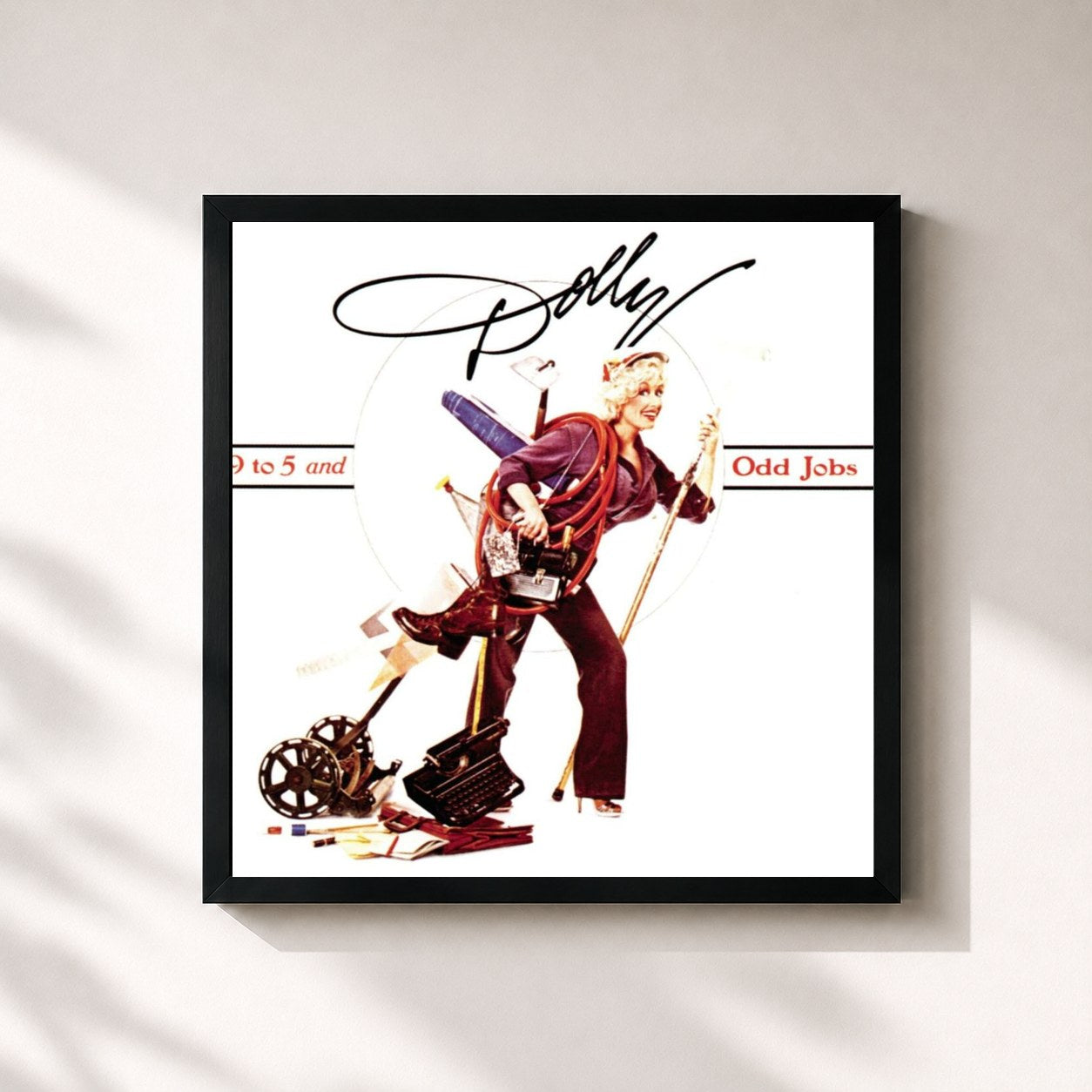 #noir Tableau carré de l'album 9 To 5 And Odd Jobs de Dolly Parton, cadre noir 32x32 cm