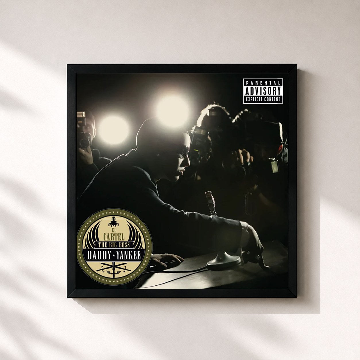 #noir Tableau carré de l'album El Cartel: The Big Boss de Daddy Yankee, cadre noir 32x32 cm