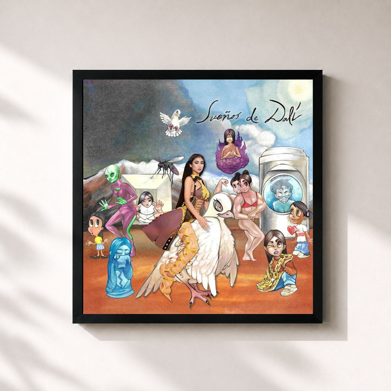 #noir Tableau carré de l'album Sueños de Dalí de Paloma Mami, cadre noir 32x32 cm