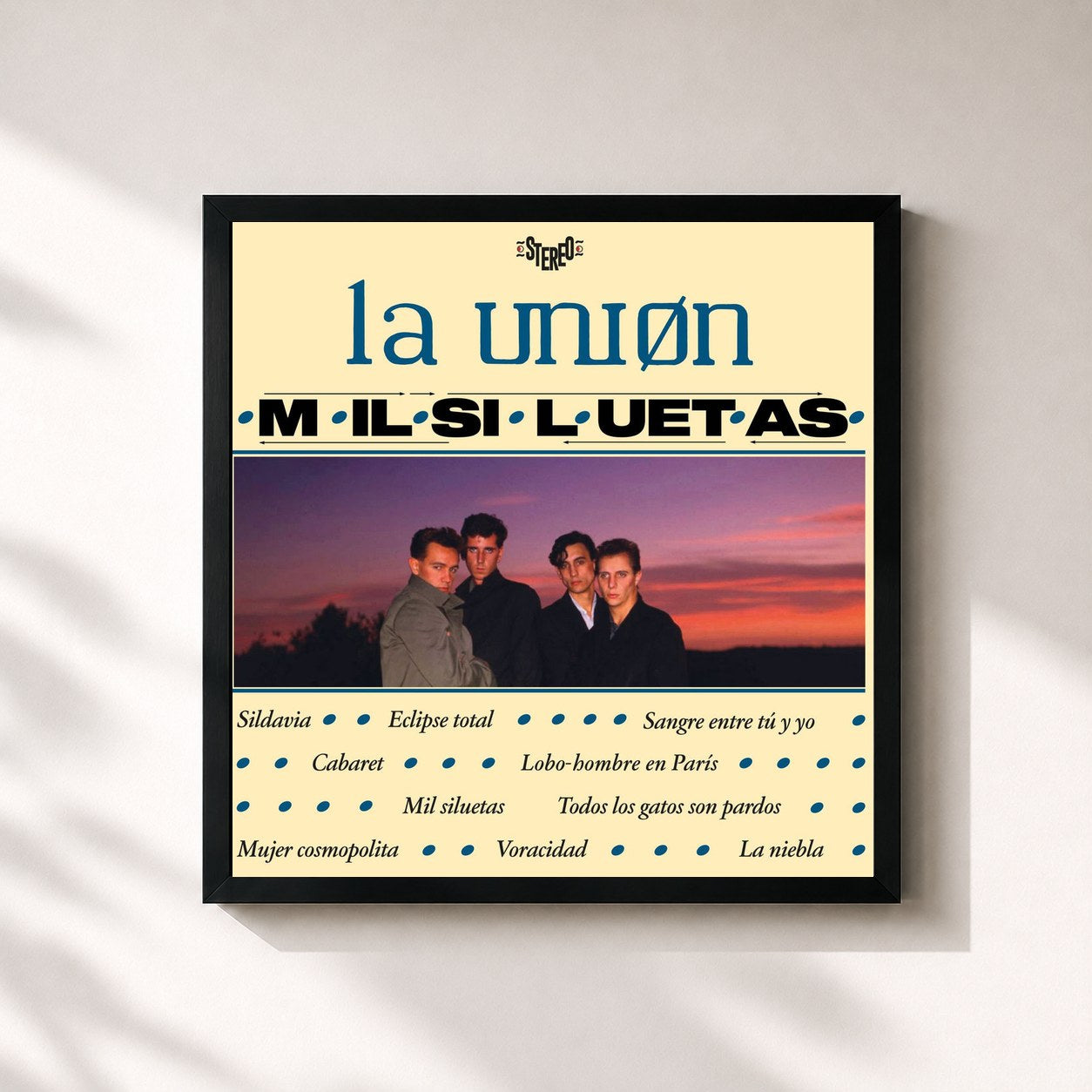#noir Tableau carré de l'album Mil Siluetas de La Unión, cadre noir 32x32 cm
