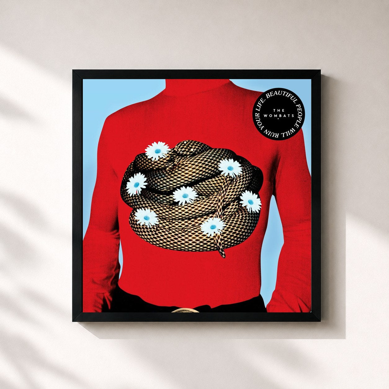 #noir Tableau carré de l'album Beautiful People Will Ruin Your Life de The Wombats, cadre noir 32x32 cm