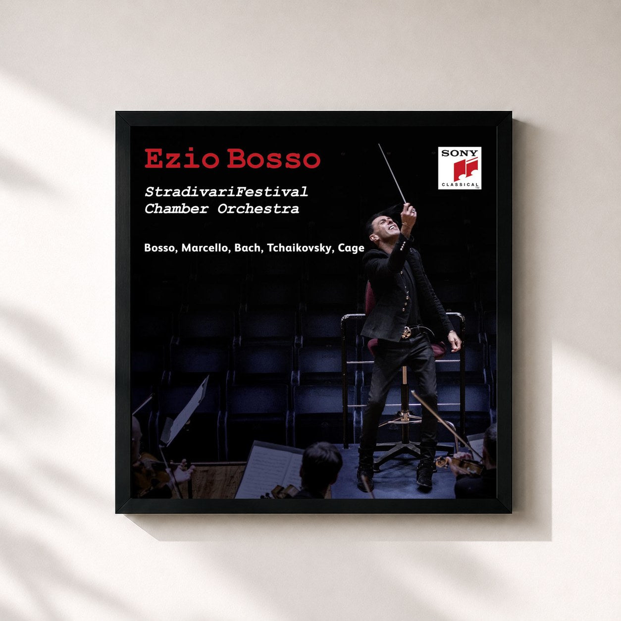 #noir Tableau carré de l'album StradivariFestival Chamber Orchestra de Ezio Bosso, cadre noir 32x32 cm