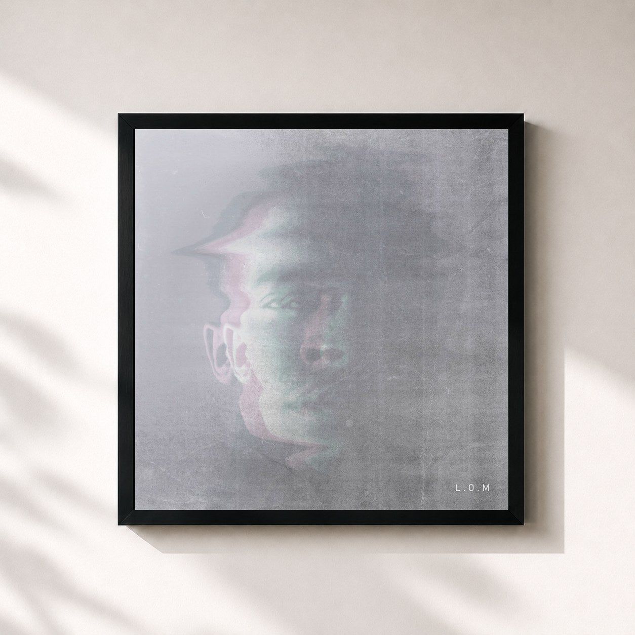 #noir Tableau carré de l'album L.O.M. (Lullaby of Machine) de Johnny Rain, cadre noir 32x32 cm