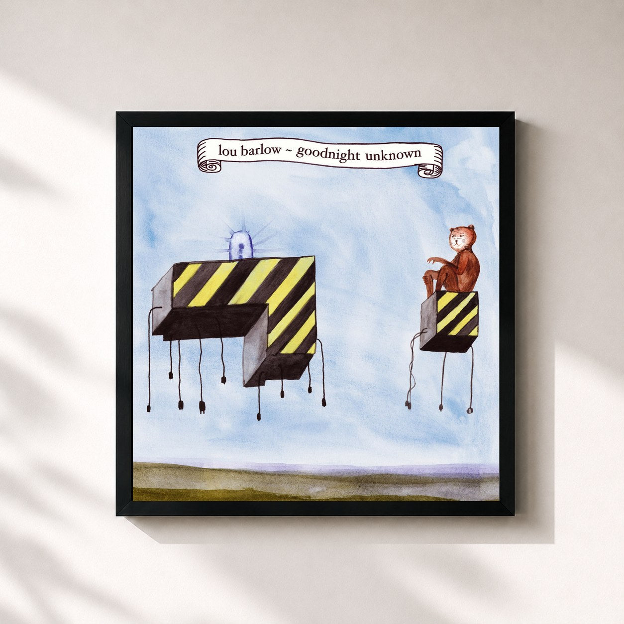 #noir Tableau carré de l'album Goodnight Unknown de Lou Barlow, cadre noir 32x32 cm