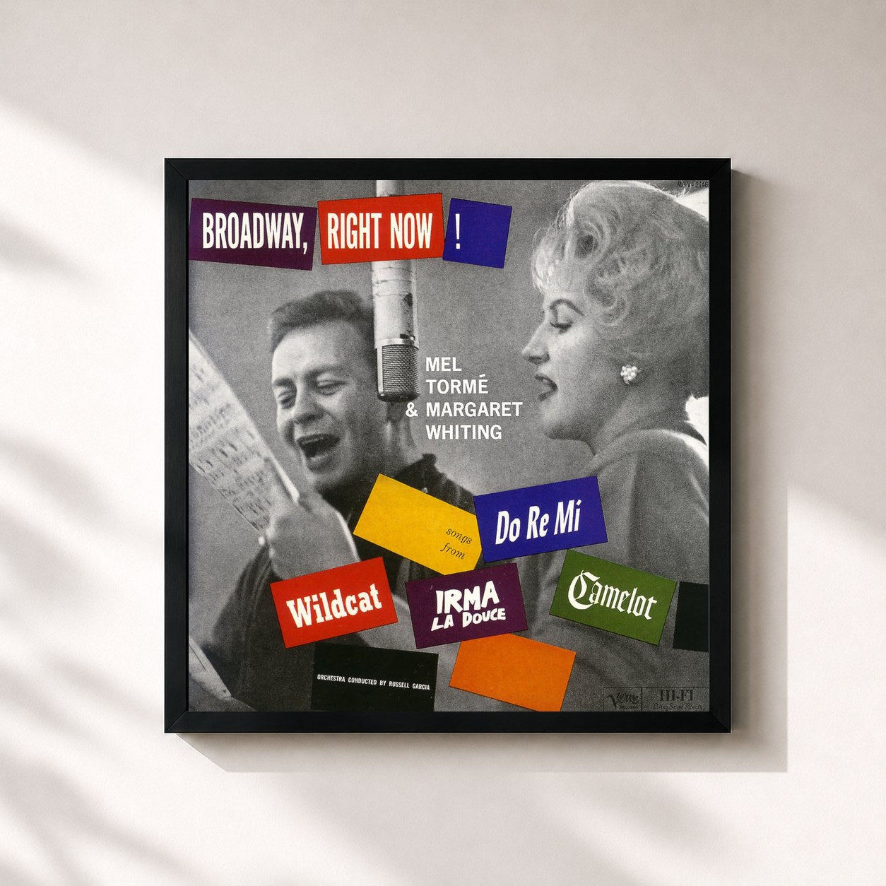 #noir Tableau carré de l'album Broadway, Right Now! de Mel Tormé, cadre noir 32x32 cm