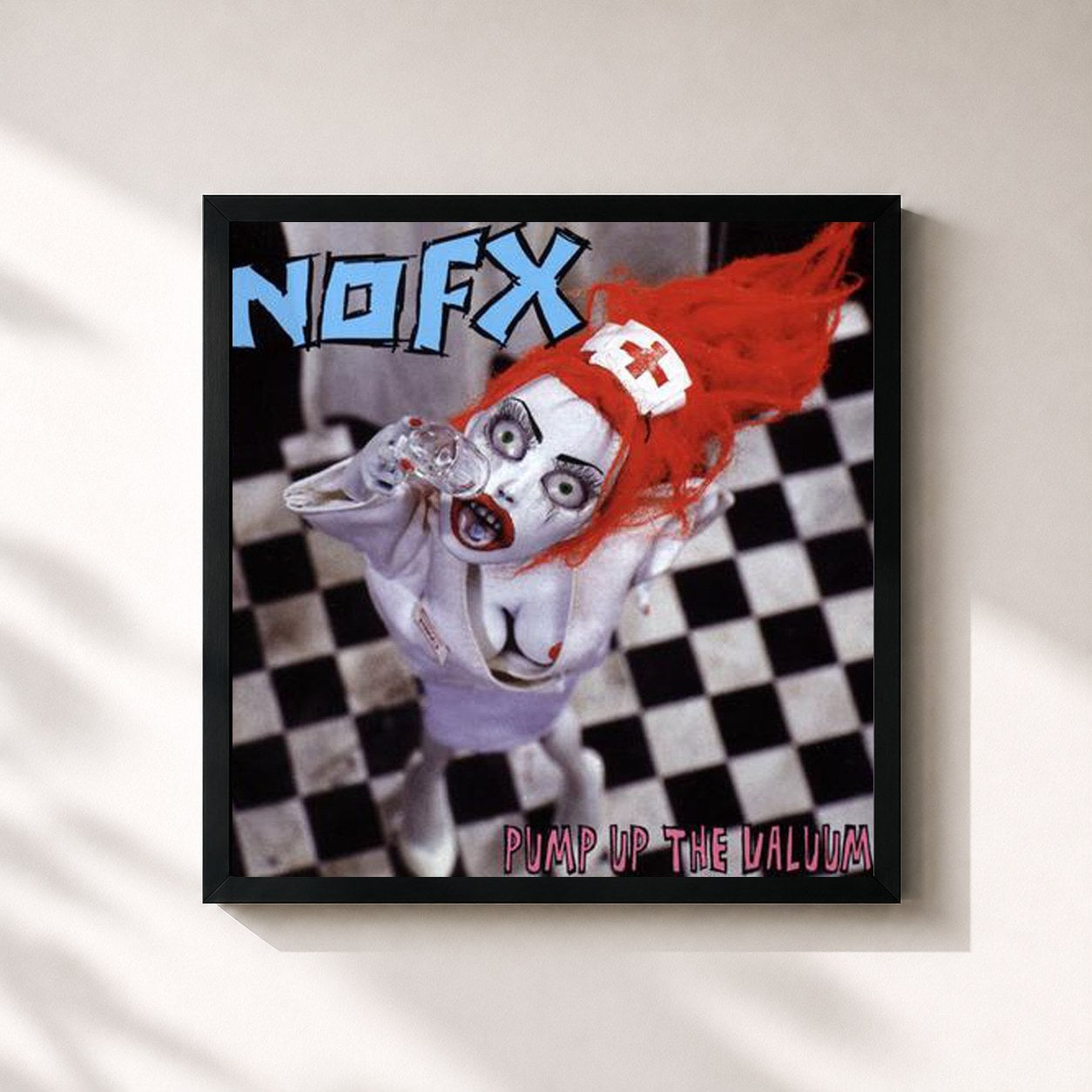 #noir Tableau carré de l'album Pump Up The Valuum de NOFX, cadre noir 32x32 cm