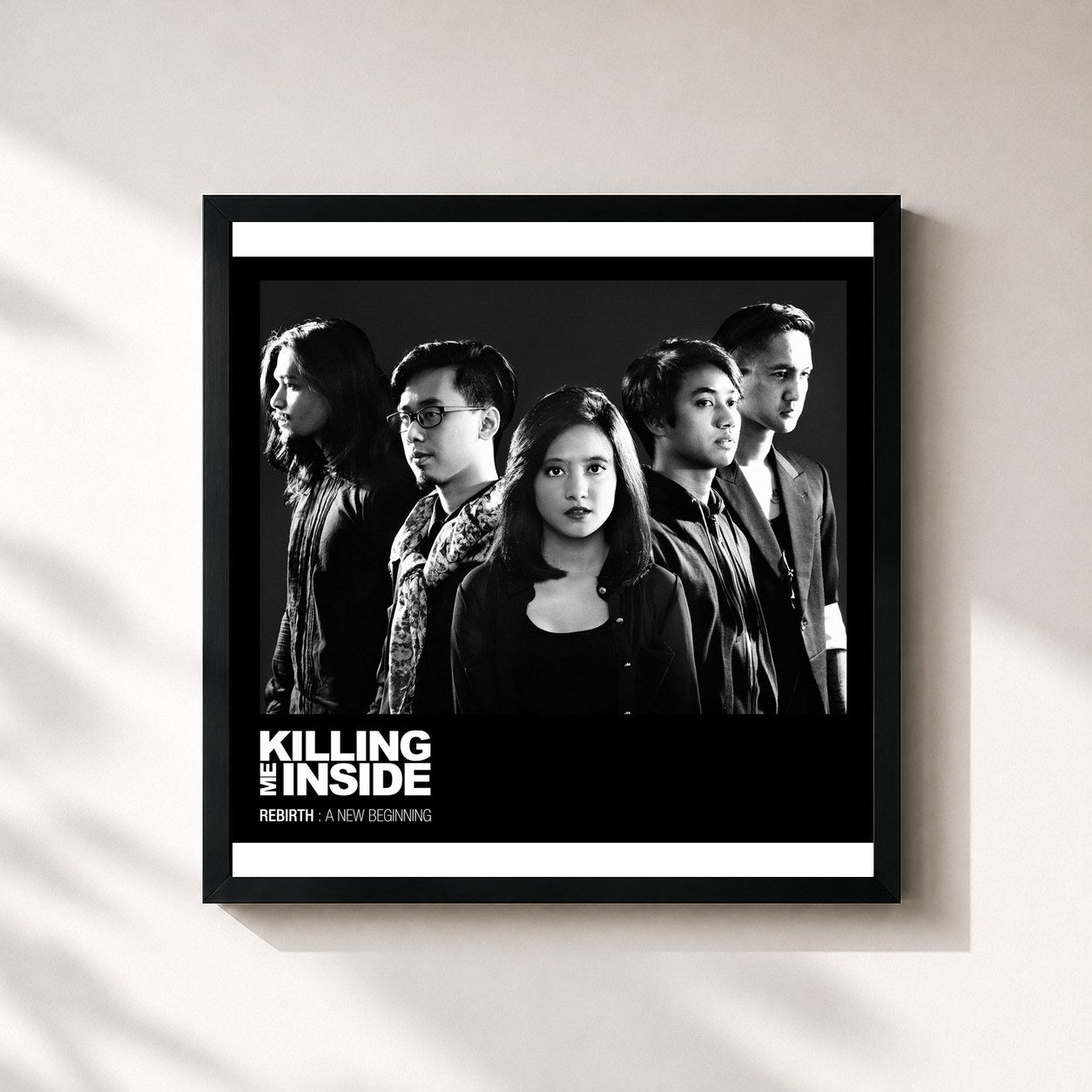 #noir Tableau carré de l'album REBIRTH de Killing Me Inside, cadre noir 32x32 cm
