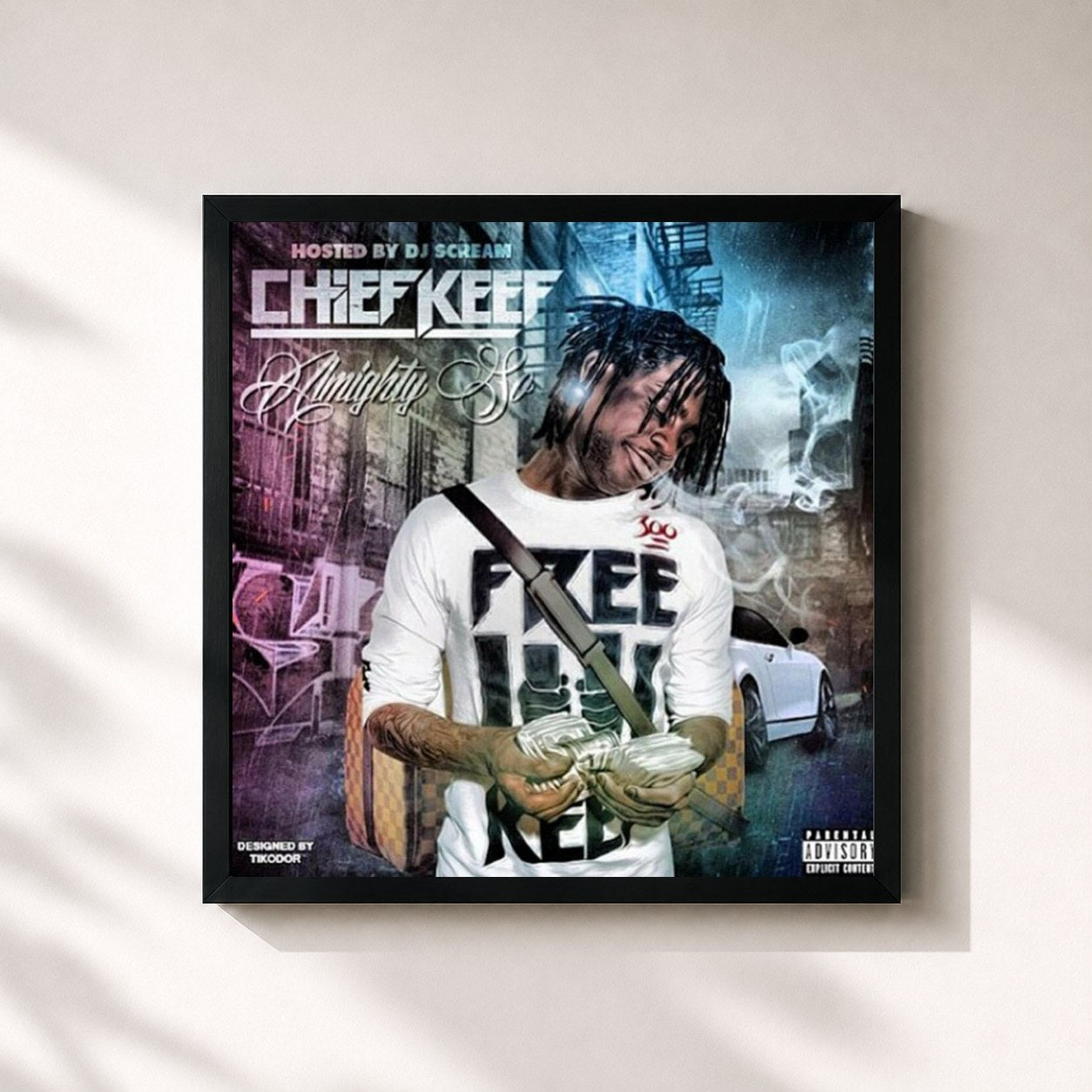 #noir Tableau carré de l'album Almighty So de Chief Keef, cadre noir 32x32 cm