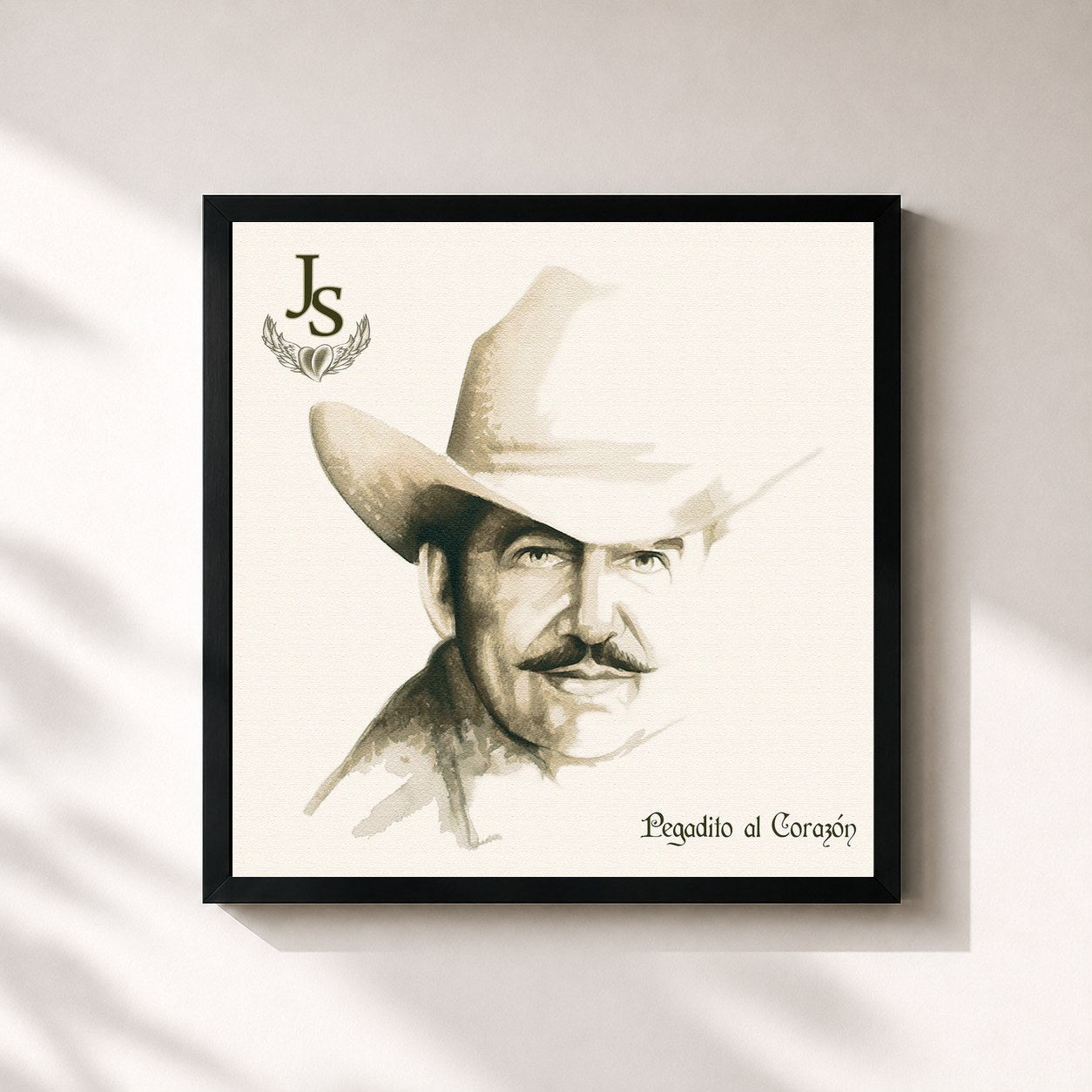 #noir Tableau carré de l'album Pegadito Al Corazón de Joan Sebastian, cadre noir 32x32 cm