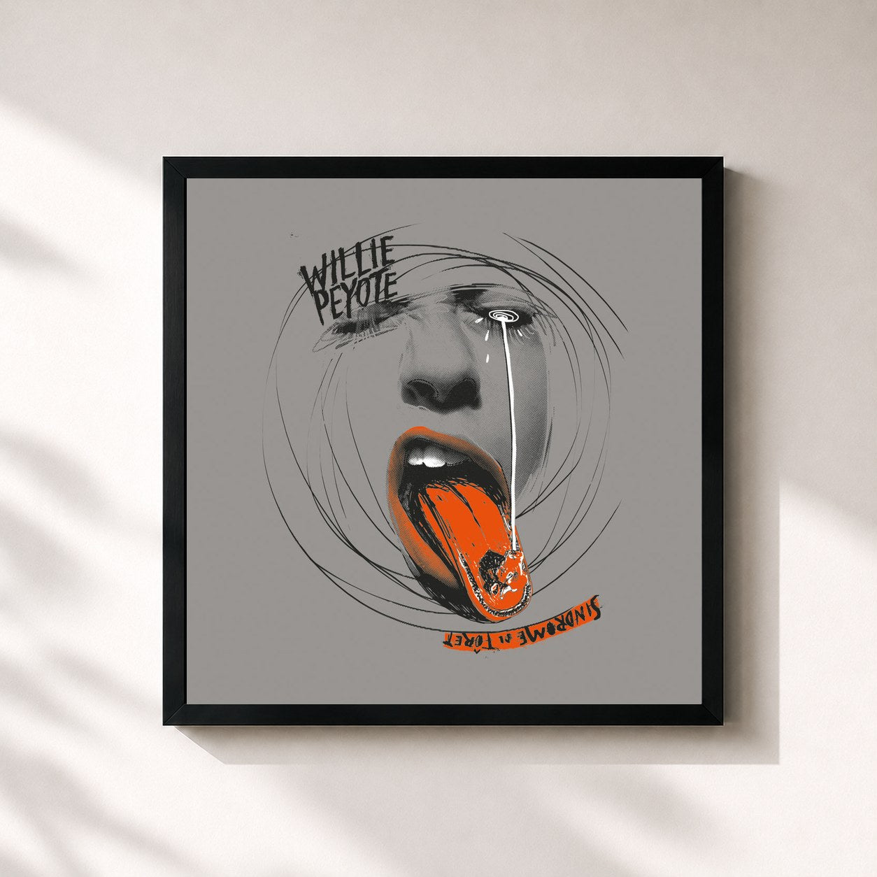 #noir Tableau carré de l'album Sindrome di Tôret de Willie Peyote, cadre noir 32x32 cm