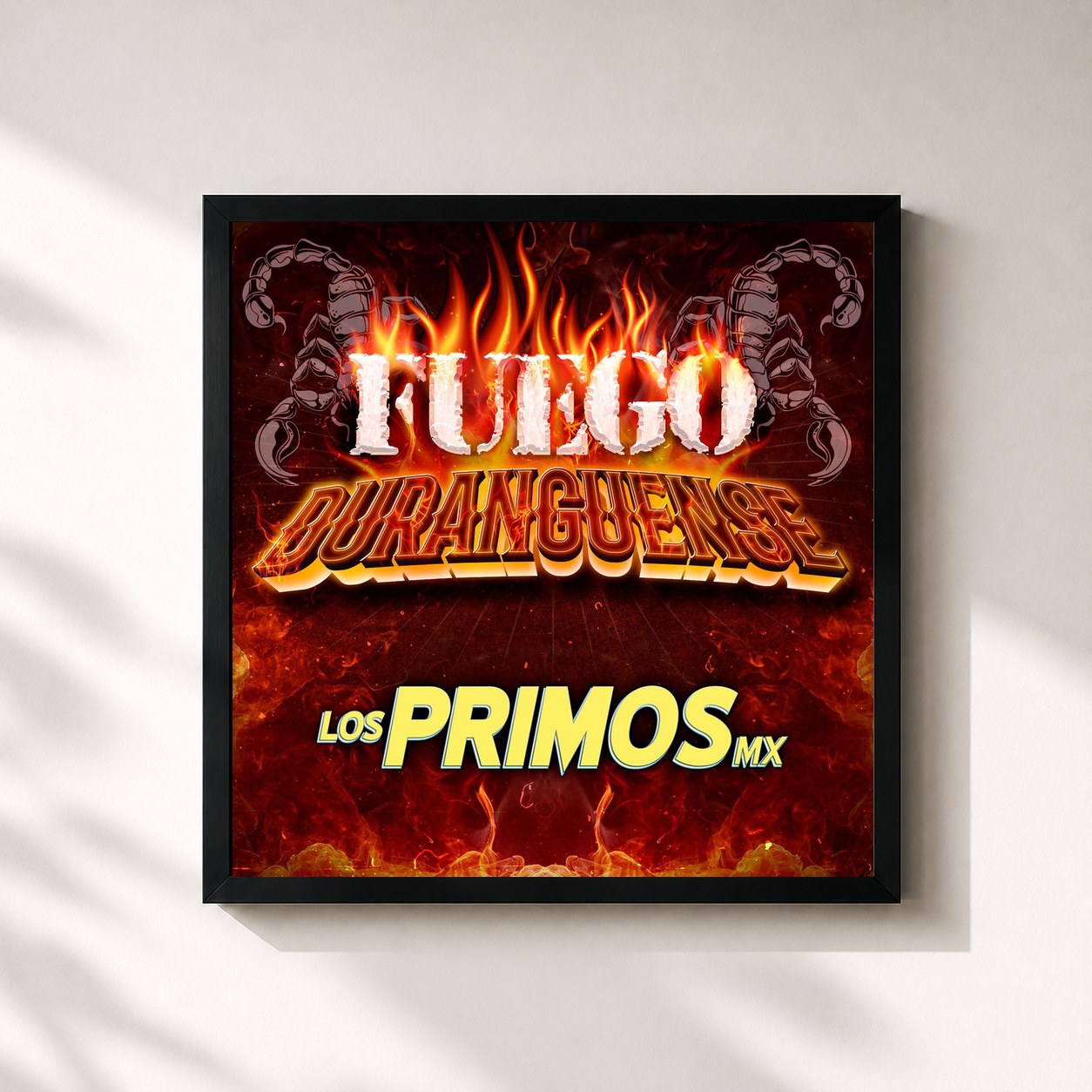 #noir Tableau carré de l'album Fuego Duranguense de Los Primos MX, cadre noir 32x32 cm