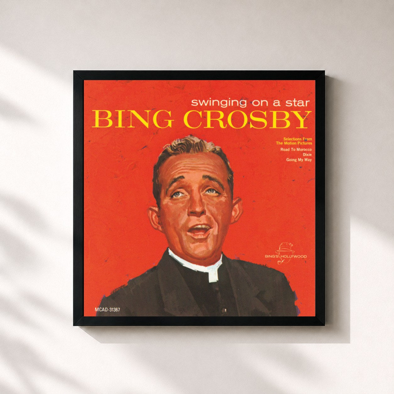 #noir Tableau carré de l'album Swinging On A Star de Bing Crosby, cadre noir 32x32 cm
