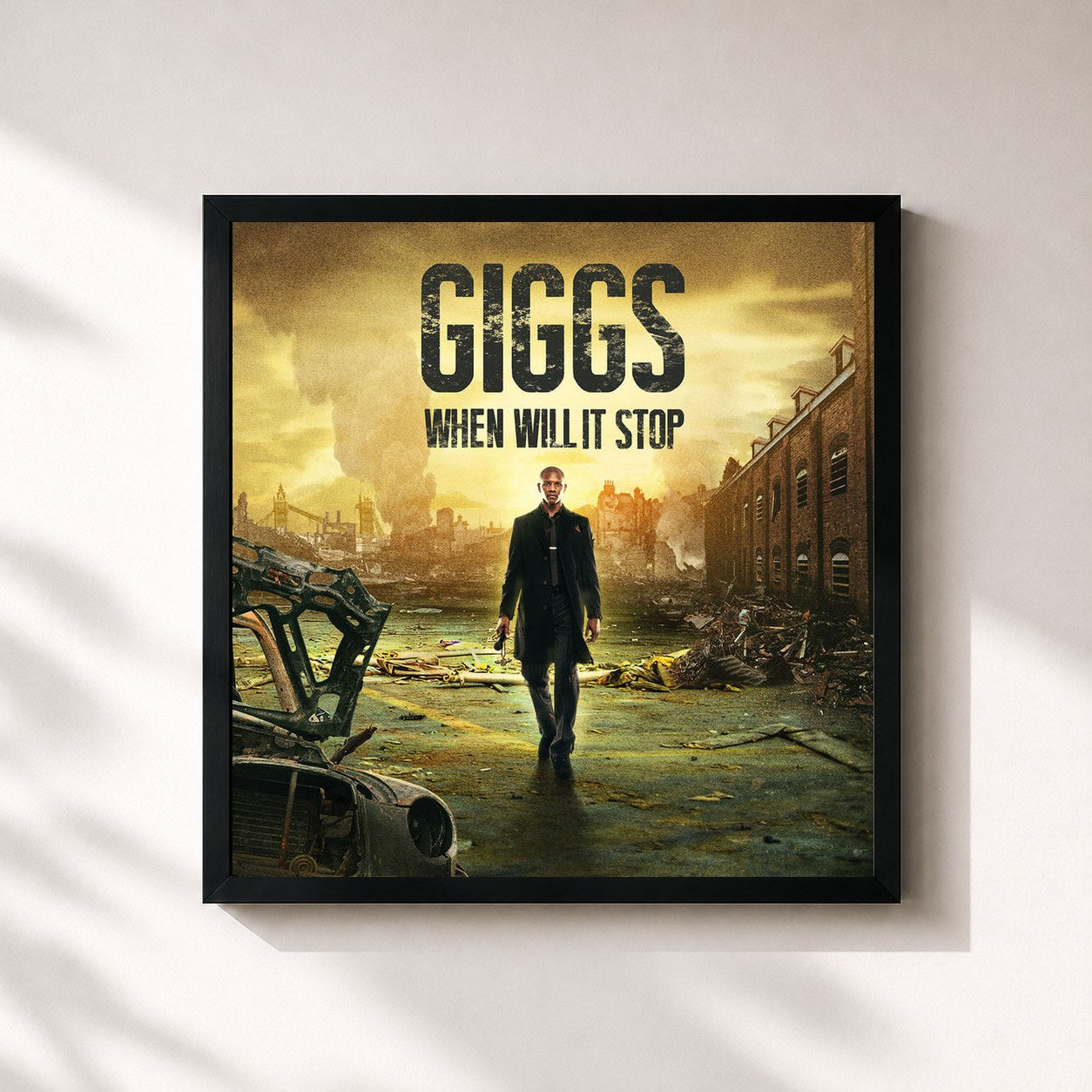 #noir Tableau carré de l'album When Will It Stop de Giggs, cadre noir 32x32 cm
