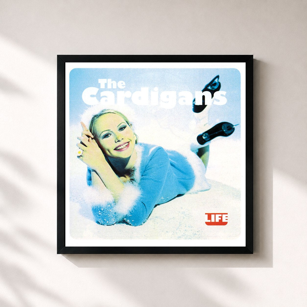 #noir Tableau carré de l'album Life de The Cardigans, cadre noir 32x32 cm