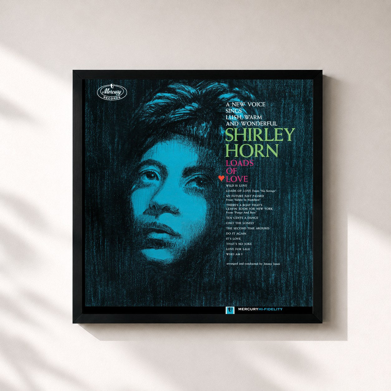 #noir Tableau carré de l'album Loads Of Love de Shirley Horn, cadre noir 32x32 cm