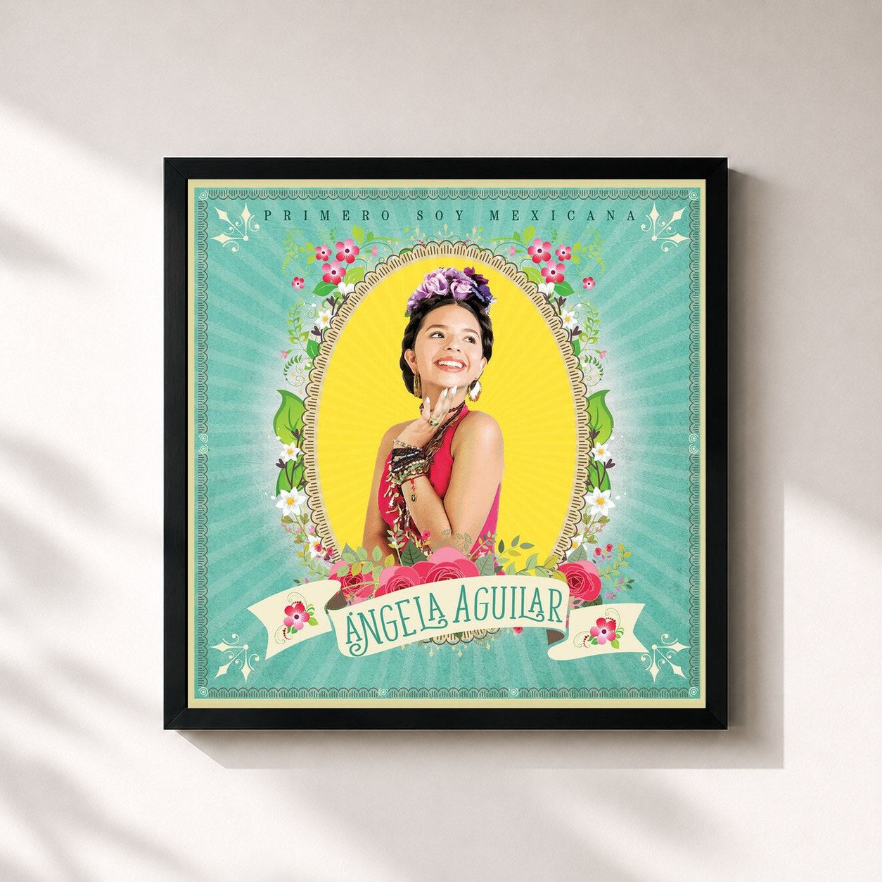 #noir Tableau carré de l'album PRIMERO SOY MEXICANA de Angela Aguilar, cadre noir 32x32 cm